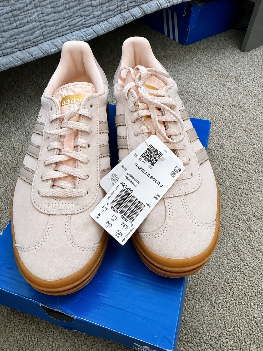 adidas Gazelle Bold Women’s Sneakers in Pale Pink with Gum Sole